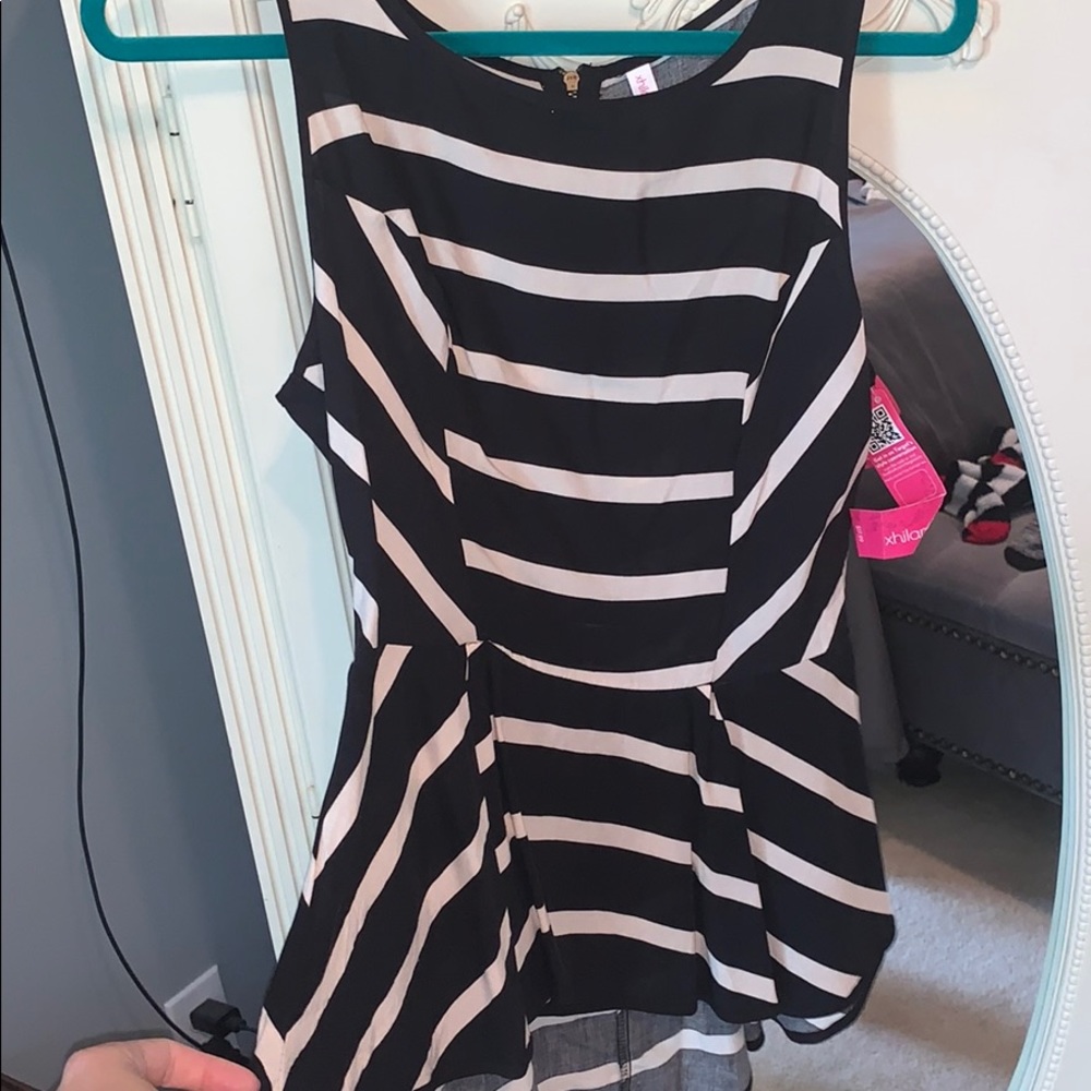 Black and cream striped peplum tank
